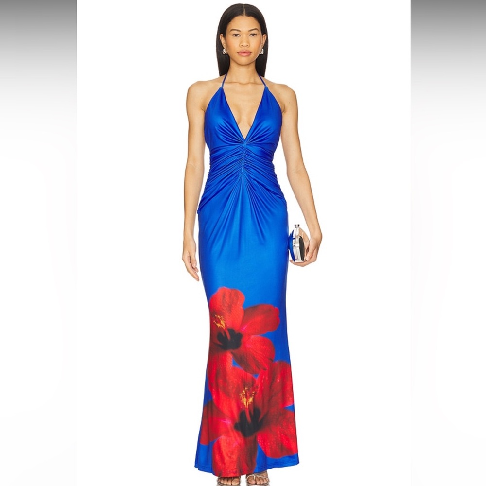 Blue Hibiscus Floral Maxi Dress